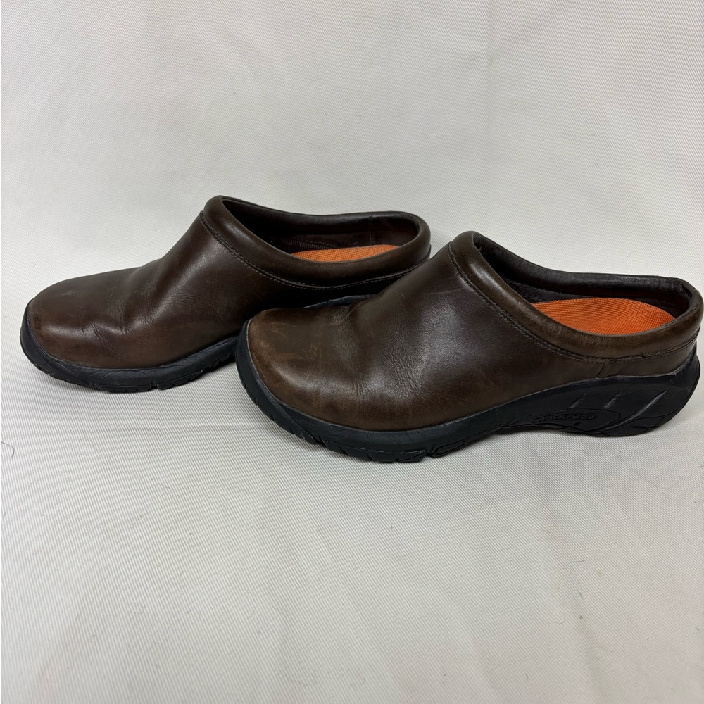 Merrell Brown Leather Mules with Cushioned Footbed